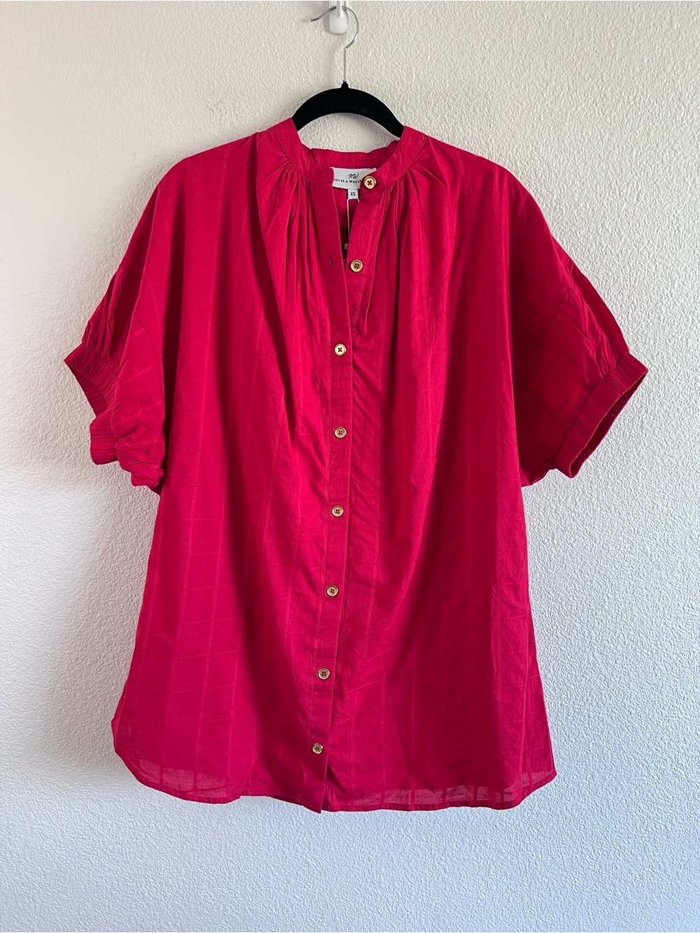 NWT Never A Wallflower Elastic‎ Sleeve Dress Peasant Candy Apple Red Cotton